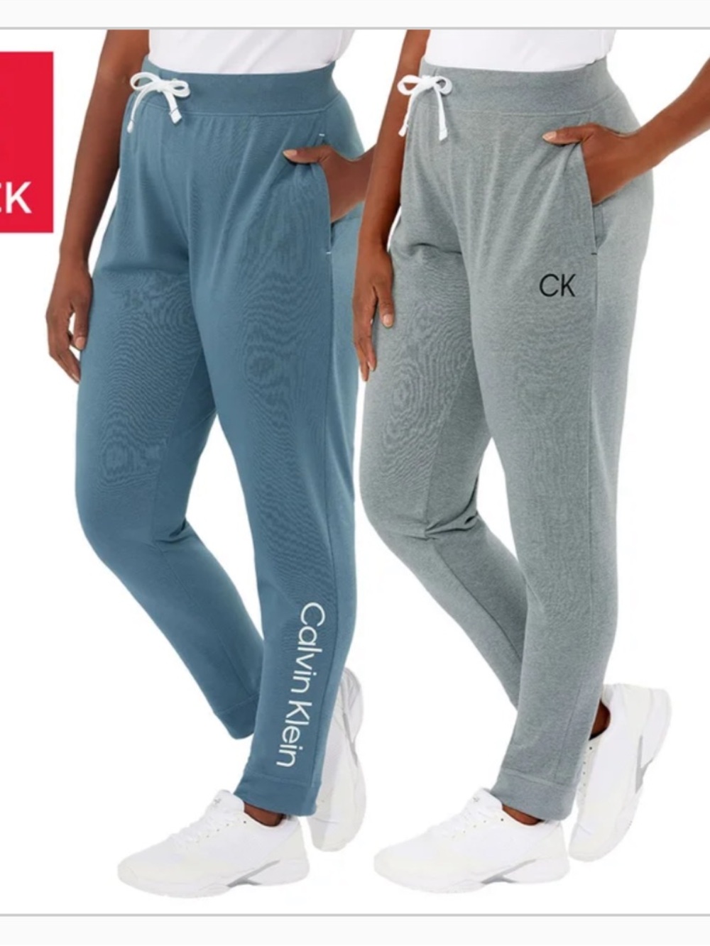 NEW Calvin Klein Women's 2-Pack Joggers in Teal & Light Gray
